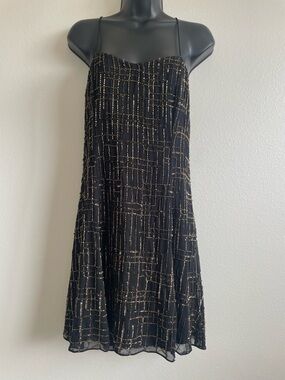 NWT Chelsea & Violet Beaded Sequin Dress Black Gold Spaghetti Strap Cocktail  M